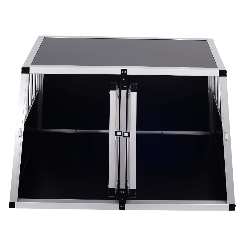 PawHut Aluminium Dog Cage, 89.5Lx68.5Wx50H cm-Silver/Black