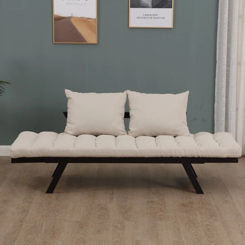 HOMCOM Linen Fabric 3-Position Sofa Bed Chaise Lounge Convertible with Pillows Beige