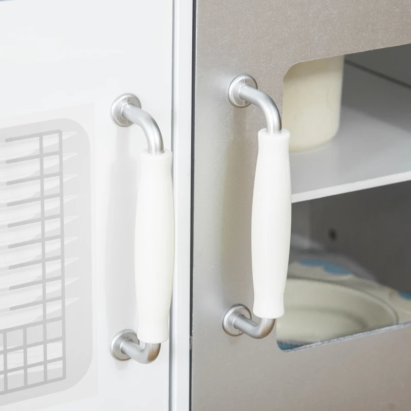 HOMCOM 3 Cocinas de Juguete de Madera para Niños de +3 Años Cocinita Infantil con Teléfono Accesorios Estantes Armarios Dispensador de Agua y Microondas 57x28x55 cm Blanco