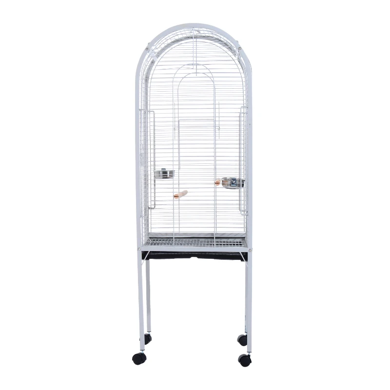 PawHut 53Lx52Wx156H cm Metal Bird Cage W/ Wheels & Stand-Silver