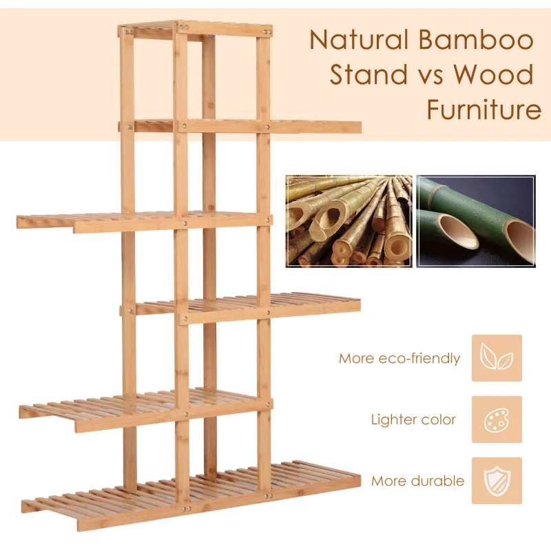 HOMCOM Standing Bamboo Shelves Simplistic 6-Tier Storage Shelf Natural