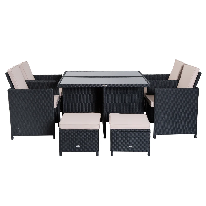 Outsunny 9 Pcs Rattan Dining Set-Black
