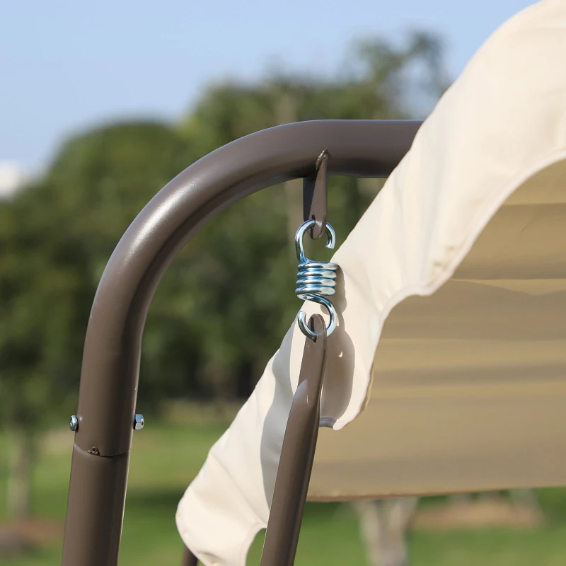 Outsunny 3-Seater Swing Chair W/ Removable Canopy and Cup Trays, Steel Frame-Beige