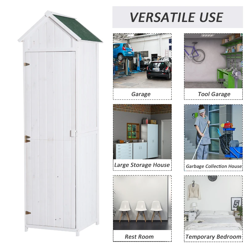 Outsunny Garden Shed, 65Lx67.5Wx214H cm, Wood-White