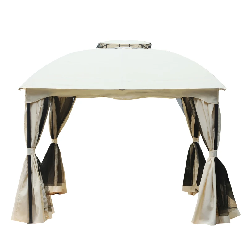 Outsunny 3x3.65m Outdoor Gazebo Canopy Tent 2-tier Roof  W/Curtains