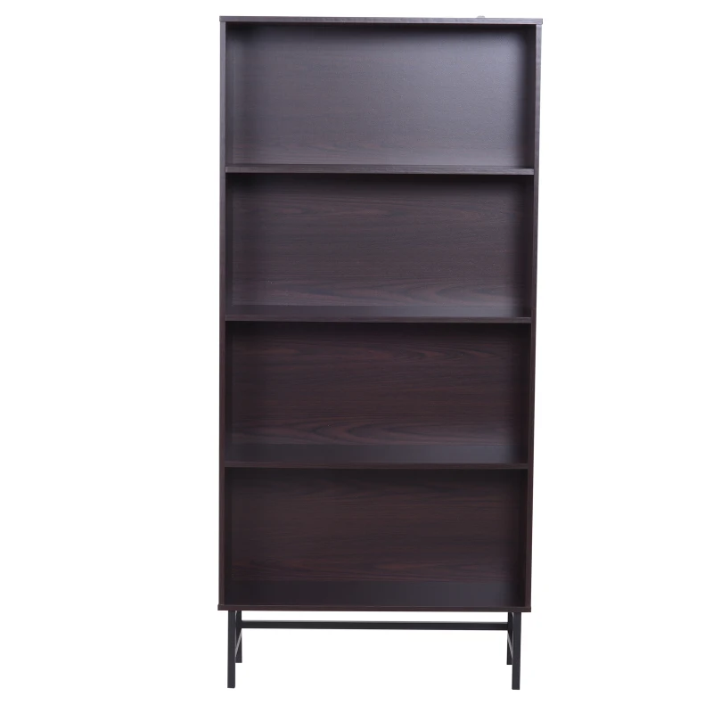 HOMCOM 4-Tier Bookshelf, 80Lx29.5Wx180H cm-Dark Coffee/Grain/Black Colour