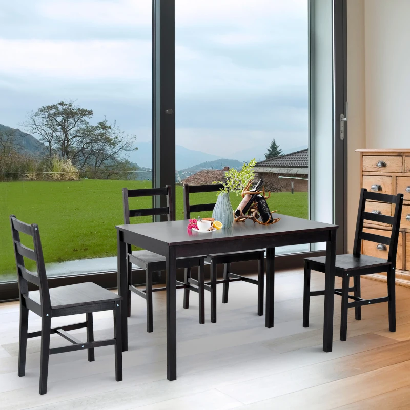 HOMCOM 5 PCs Pine Wood Dining Set-Dark Chestnut Brown