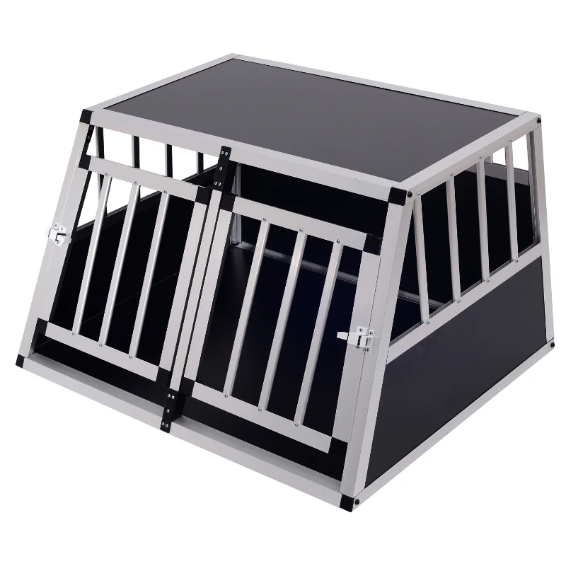 PawHut Aluminium Dog Cage, 89.5Lx68.5Wx50H cm-Silver/Black