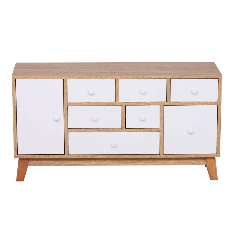 HOMCOM Seven Drawers Side Storage Cabinet, 95.5L x 30D x 51Hcm-Oak/White