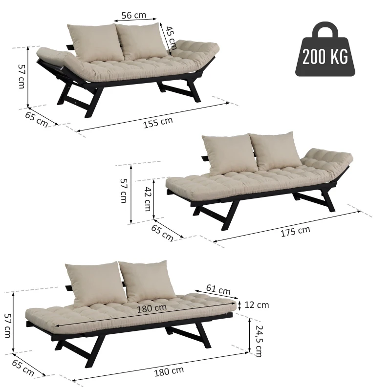 HOMCOM Linen Fabric 3-Position Sofa Bed Chaise Lounge Convertible with Pillows Beige