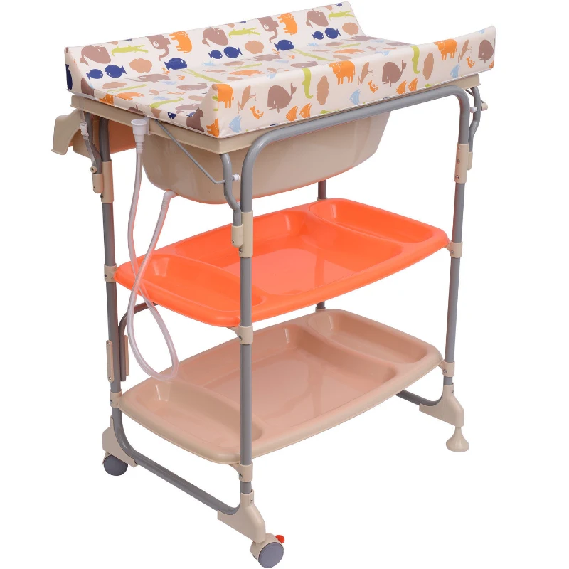 HOMCOM Baby Bath/Changing Table W/Tub-Beige