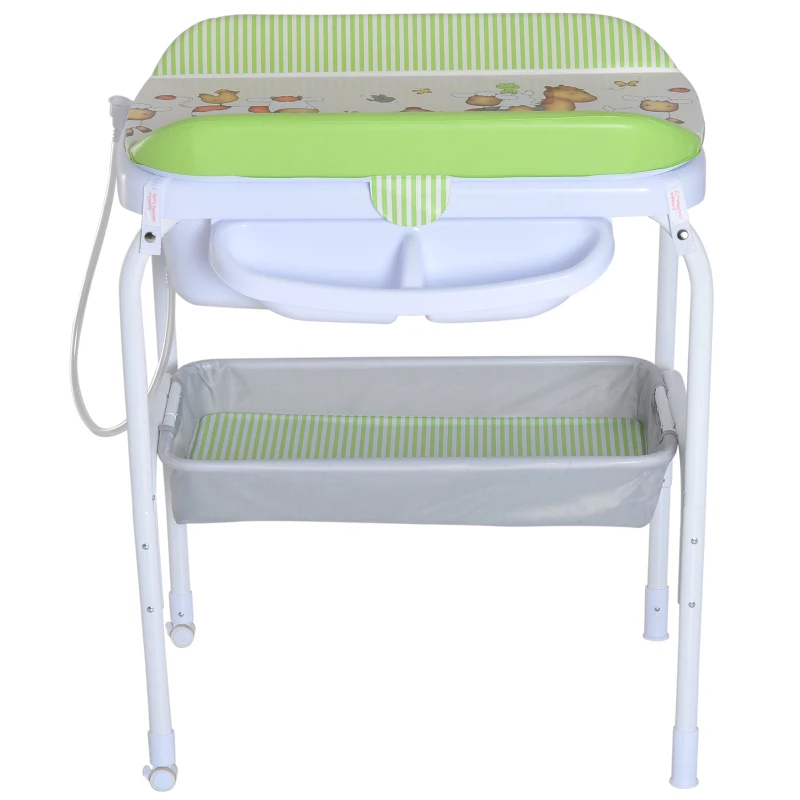 HOMCOM Folding Baby Bath and Changing Table Unit, 81Lx53Wx102H cm, Plastic-Green