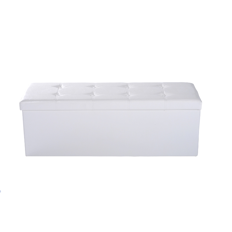 HOMCOM Foldable Storage Ottoman Box Stool Stool PU Bench Seat w/ Lid 110Lx38Wx38H(cm) (Cream White)