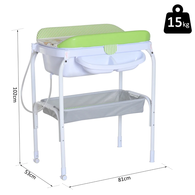 HOMCOM Folding Baby Bath and Changing Table Unit, 81Lx53Wx102H cm, Plastic-Green