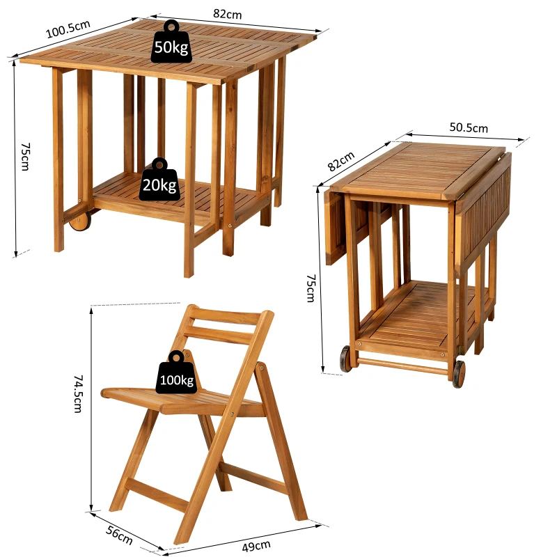 Outsunny 5 Pcs Acacia Wood Dining Set-Teak Colour