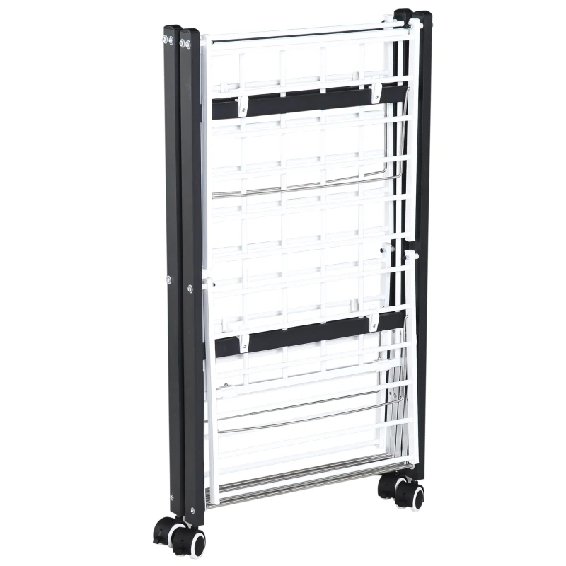 HOMCOM Foldable Clothes Drying Rack w/ Casters, 157.5Lx54Wx101H cm-Black/White