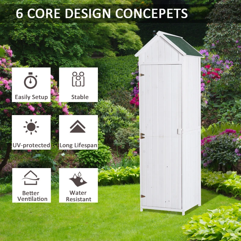 Outsunny Garden Shed, 65Lx67.5Wx214H cm, Wood-White