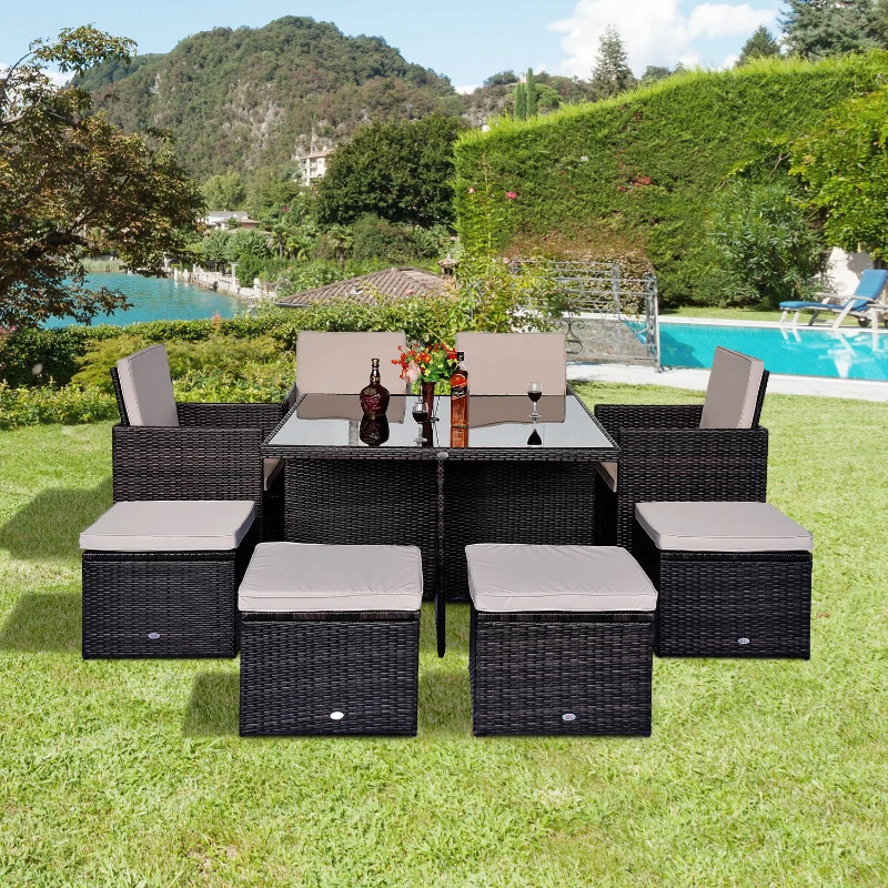 Outsunny 9 PC Rattan Furniture Set-Brown