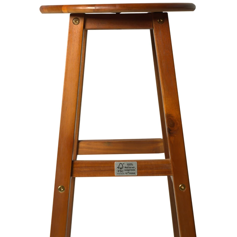 HOMCOM 2 PCs Bar Stools Chairs, Acacia Wood-Teak Colour