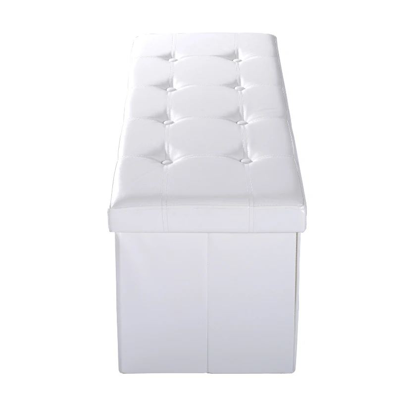 HOMCOM Foldable Storage Ottoman Box Stool Stool PU Bench Seat w/ Lid 110Lx38Wx38H(cm) (Cream White)