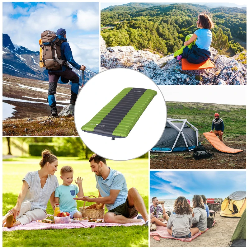 Outsunny PVC Self-Inflating Single Camping Mattress Bed Green