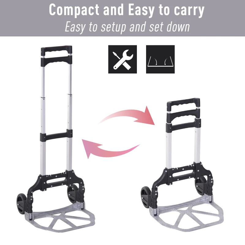 HOMCOM Steel Foldable Heavy Duty Luggage Cart Black/Silver