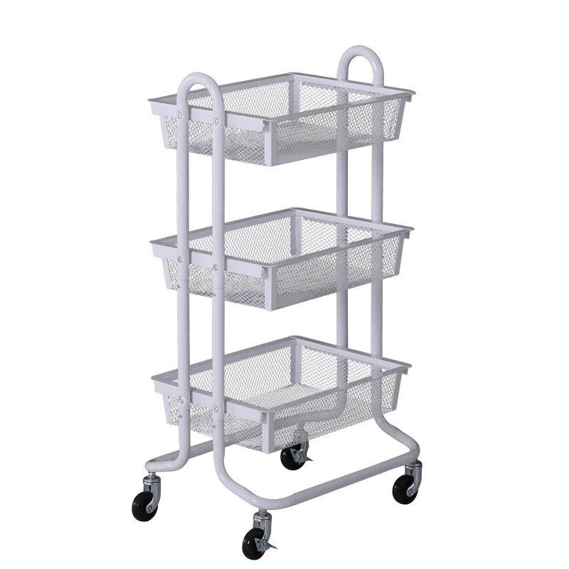HOMCOM 3-Tier Rolling Storage Utility Serving Cart, 47Lx38.5Wx89Hcm-White