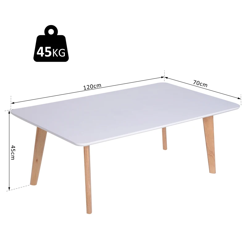 HOMCOM Scandinavian Style Coffee Table, 120Lx70Wx45H cm-White/Natural Wood Colour