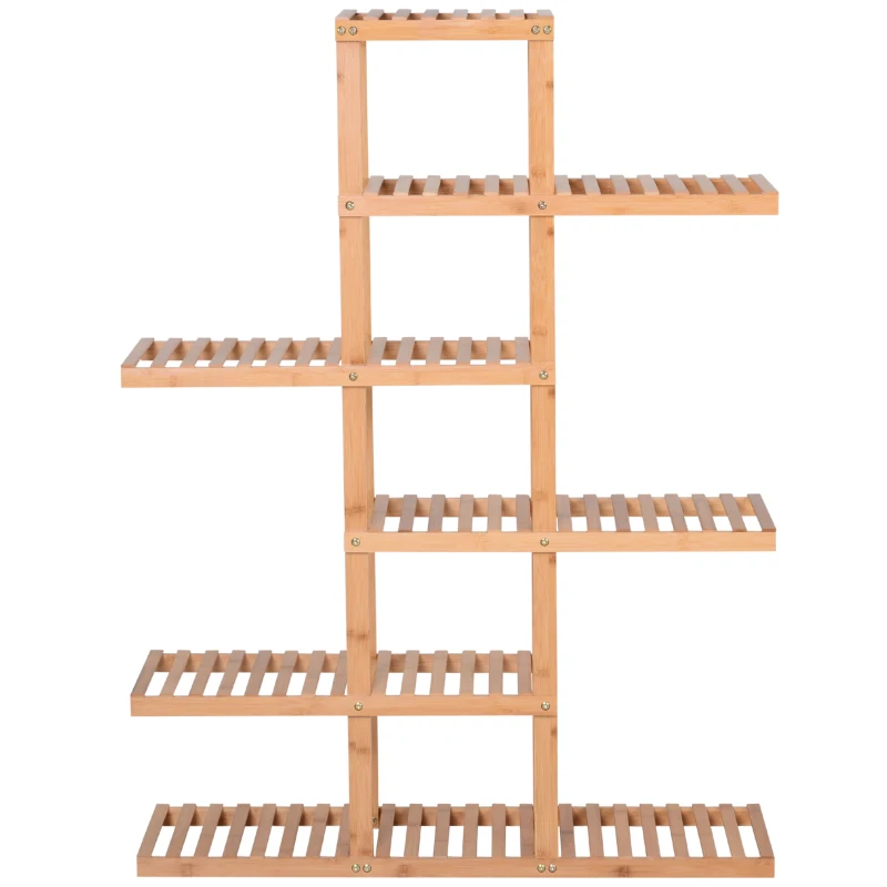 HOMCOM Standing Bamboo Shelves Simplistic 6-Tier Storage Shelf Natural