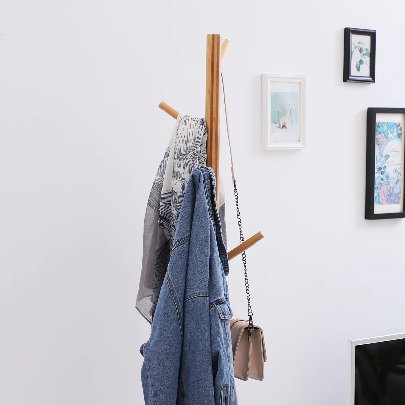 HOMCOM Bamboo Coat Rack W/Shoe Bench, 80Lx30Wx180H cm-White/Natural Wood Colour