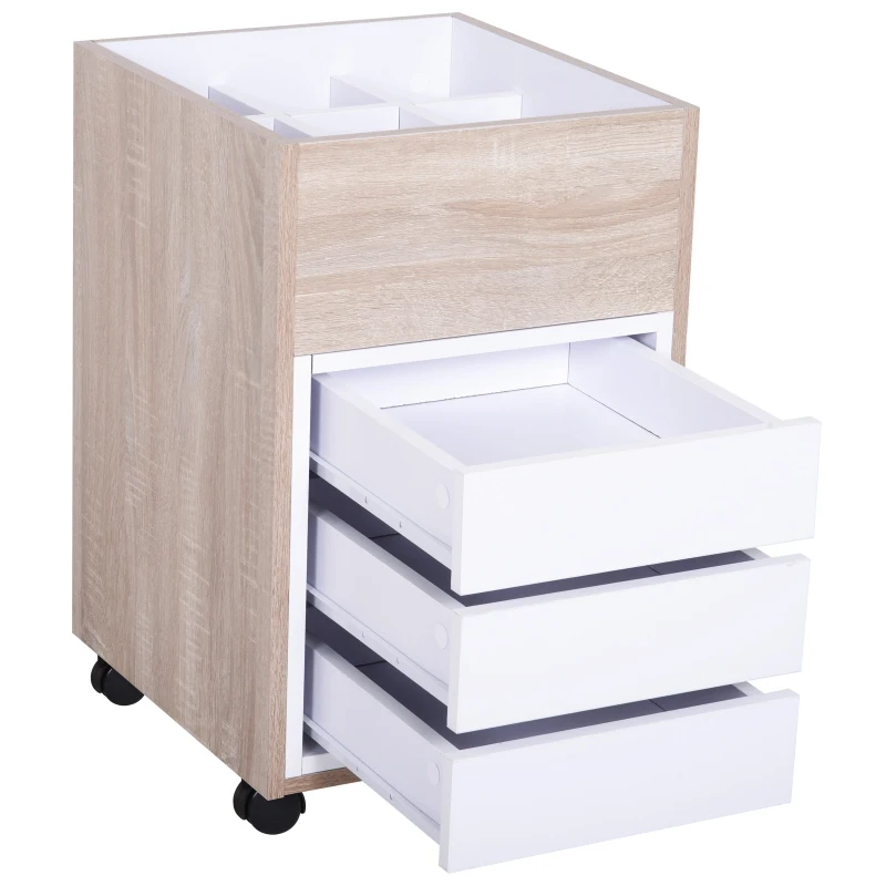 Vinsetto File Cabinet 3 Removable Drawers W/Castors, 40Wx43Dx63Hcm-White/Oak