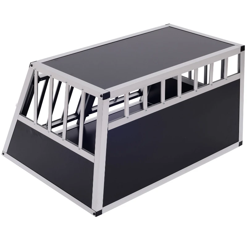 PawHut Aluminium Dog Cage, 89.5Lx68.5Wx50H cm-Silver/Black