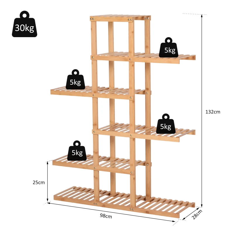 HOMCOM Standing Bamboo Shelves Simplistic 6-Tier Storage Shelf Natural