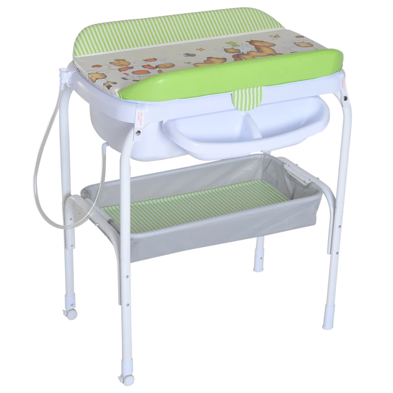 HOMCOM Folding Baby Bath and Changing Table Unit, 81Lx53Wx102H cm, Plastic-Green