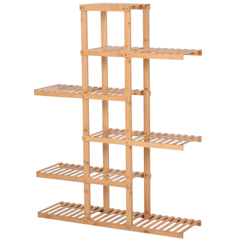 HOMCOM Standing Bamboo Shelves Simplistic 6-Tier Storage Shelf Natural