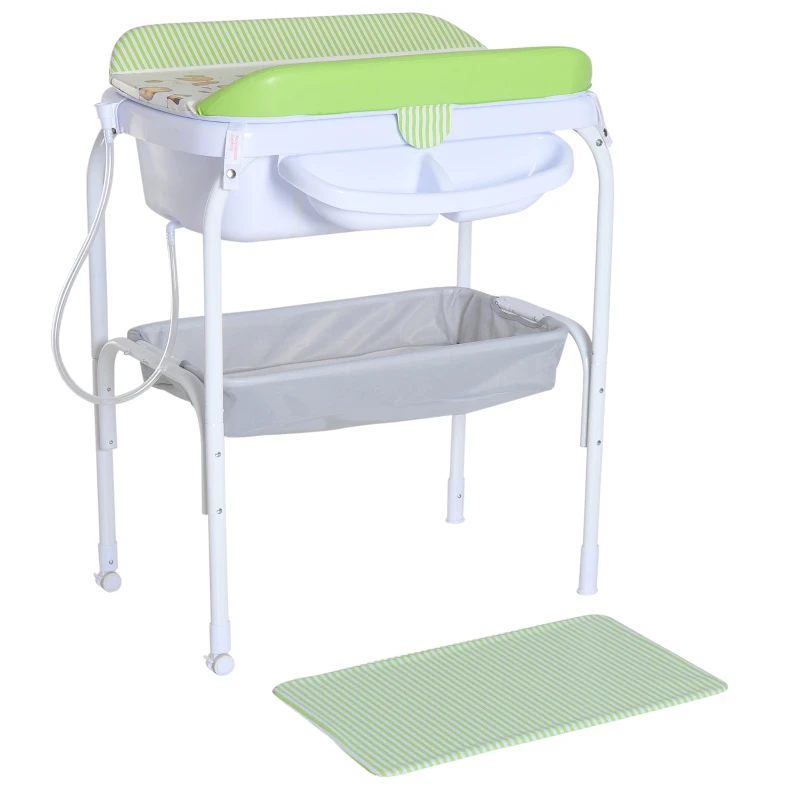HOMCOM Folding Baby Bath and Changing Table Unit, 81Lx53Wx102H cm, Plastic-Green