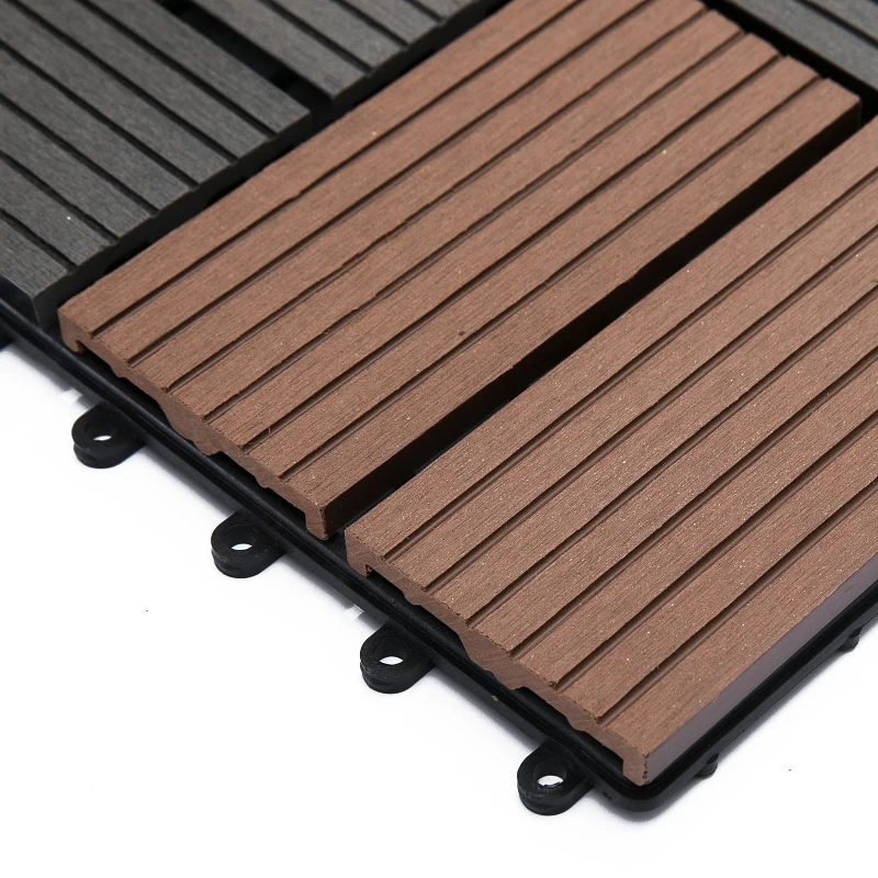 Outsunny Interlocking Decking Tiles, High-density Polyethylene, 30x30cm, 11pcs-Light Brown/Grey