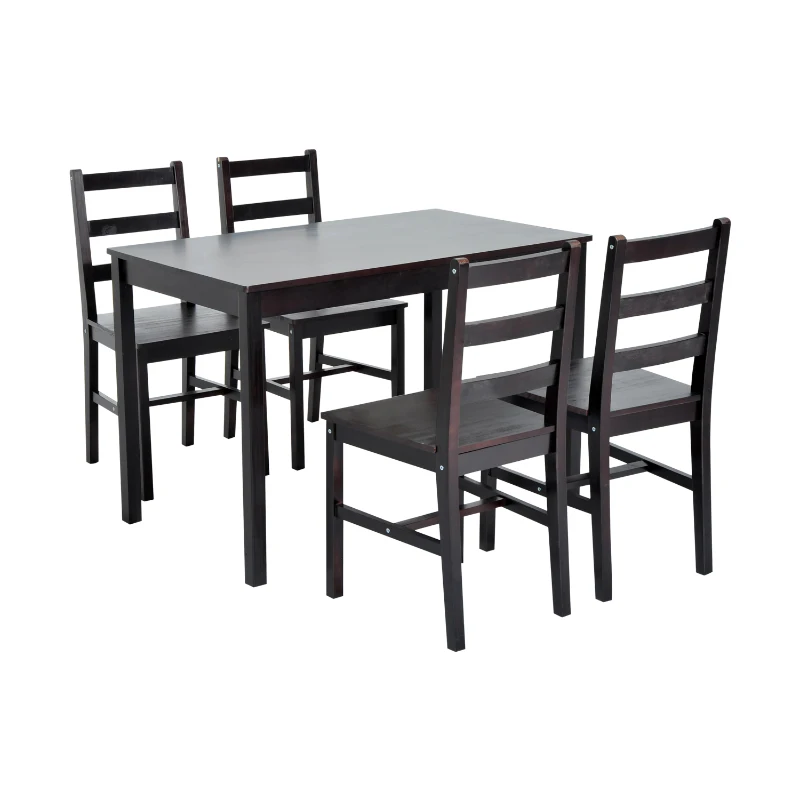 HOMCOM 5 PCs Pine Wood Dining Set-Dark Chestnut Brown