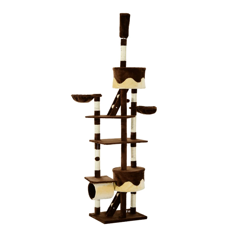 Pawhut 260cm Cat Tree Kitten Activity Center – Coffee & Cream