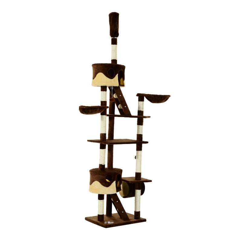 Pawhut 260cm Cat Tree Kitten Activity Center – Coffee & Cream