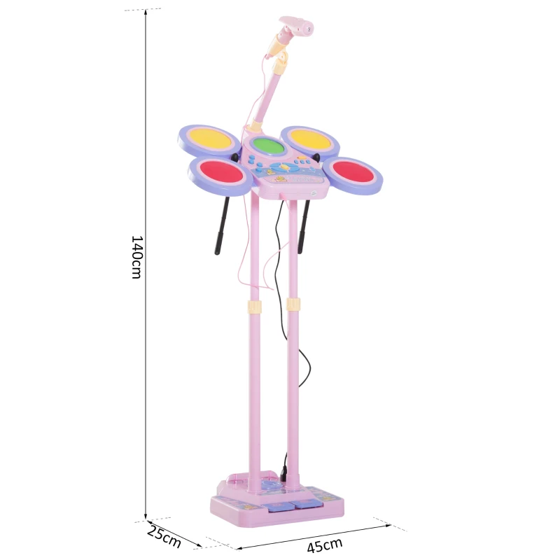 HOMCOM Kids Electronic Portable Jazz Drum Instrument-Multicolour/Pink