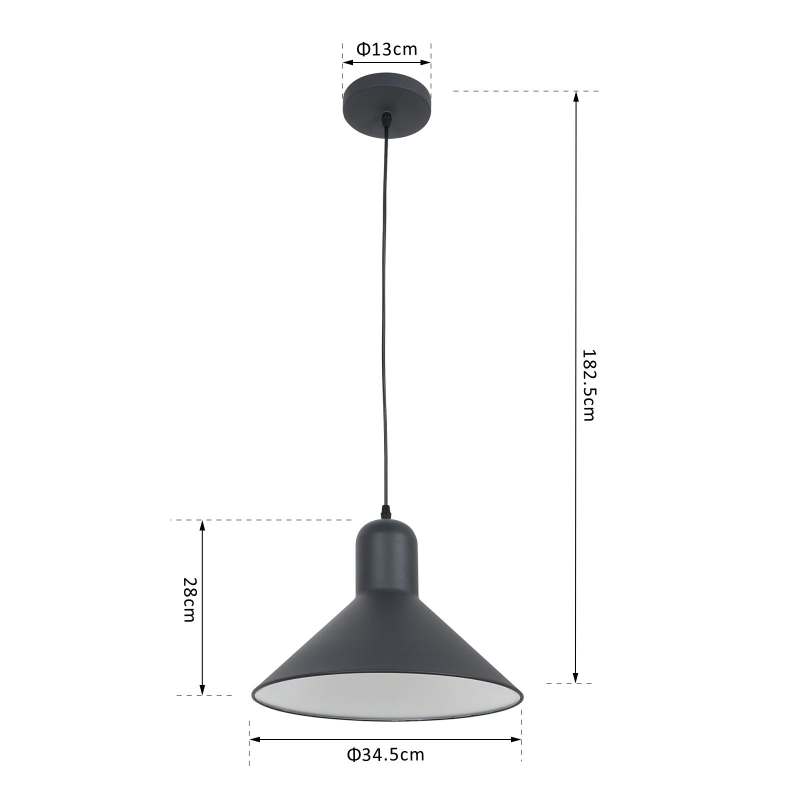 HOMCOM Ceiling Lamp, Adjustable Hanging, Ф34.5x28L cm, Metal-Black