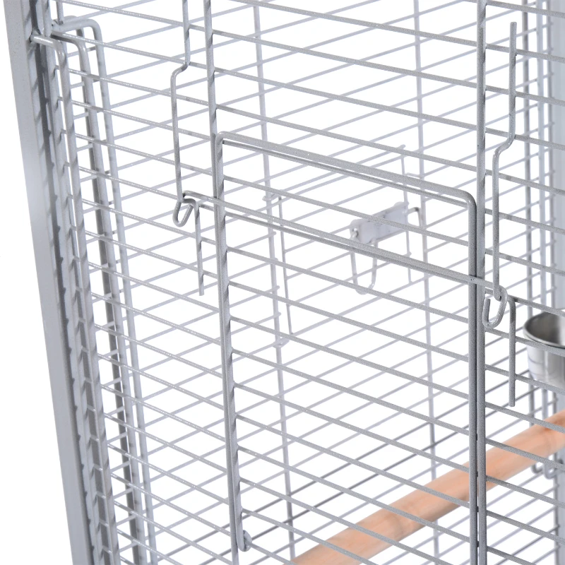 PawHut 53Lx52Wx156H cm Metal Bird Cage W/ Wheels & Stand-Silver