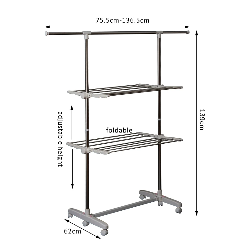 HOMCOM 2 Tier Clothes Hanger Stand W/Wheels