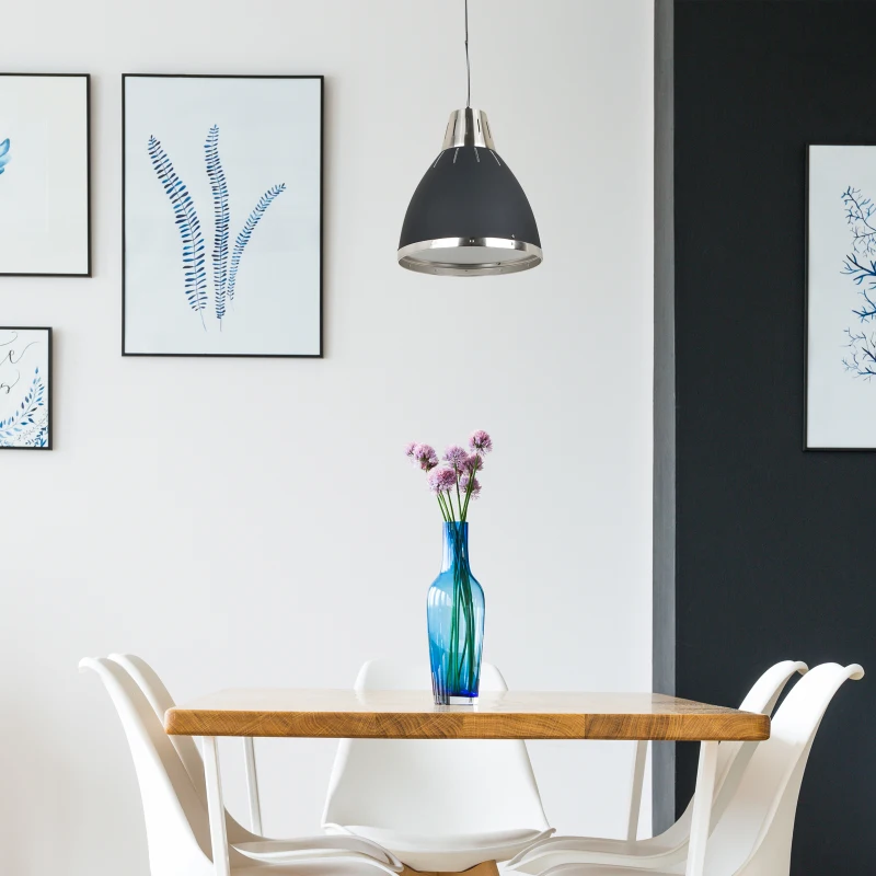 HOMCOM Ceiling Lamp, Adjustable Hanging, Ф30 cm, Metal-Black