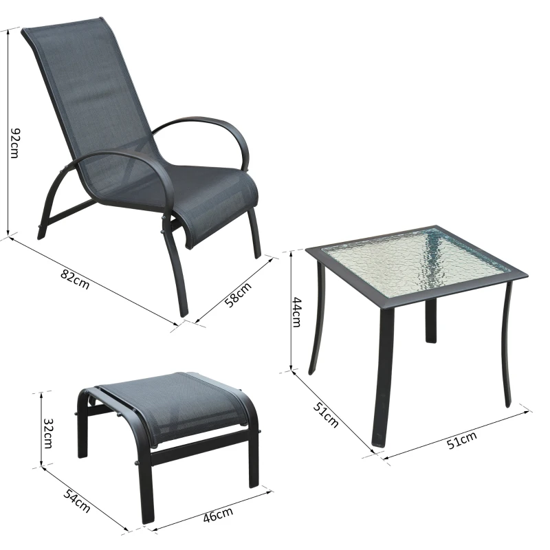 Outsunny 5 Pc Garden Lounger Set: 2 xChairs, 1 xCoffee Table, 2 xFoot Stool-Black