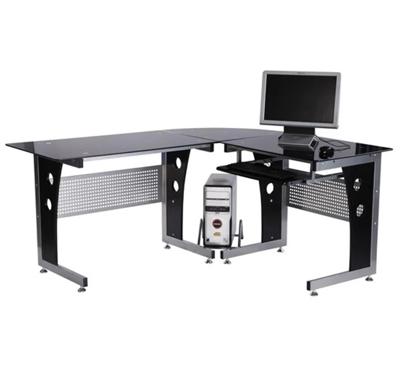 HOMCOM Glass Corner Workstation-Black