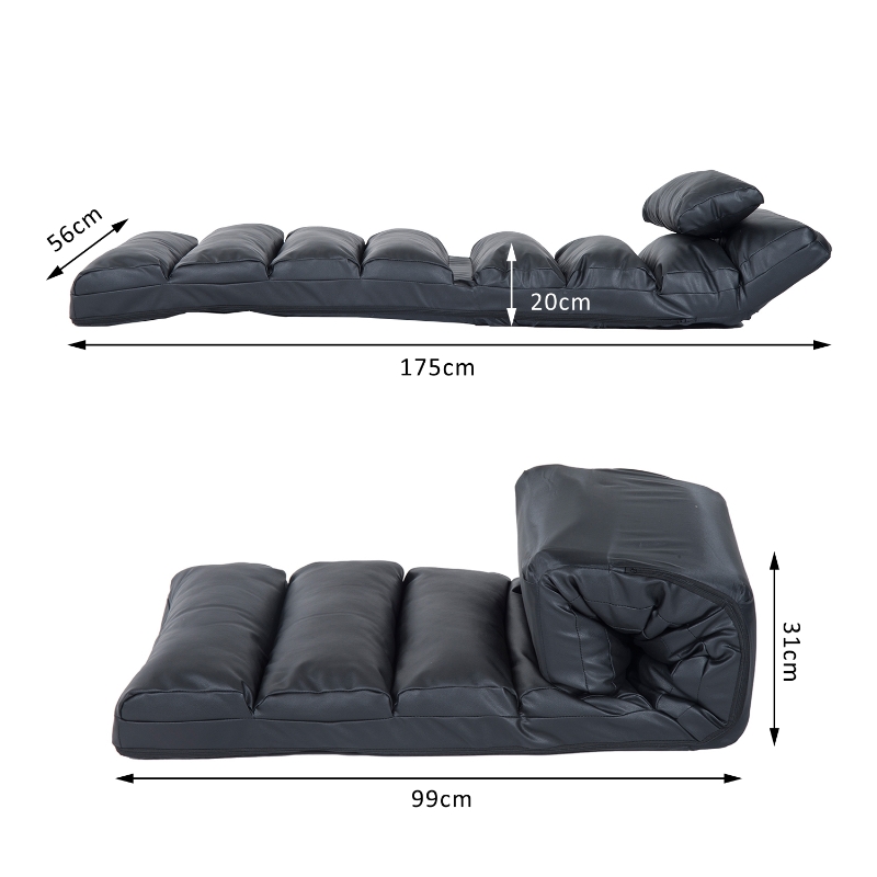 PU Leather Folding Floor Sofa Bed W/ PillowBlack