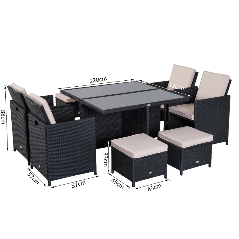 Outsunny 9 Pcs Rattan Dining Set-Black