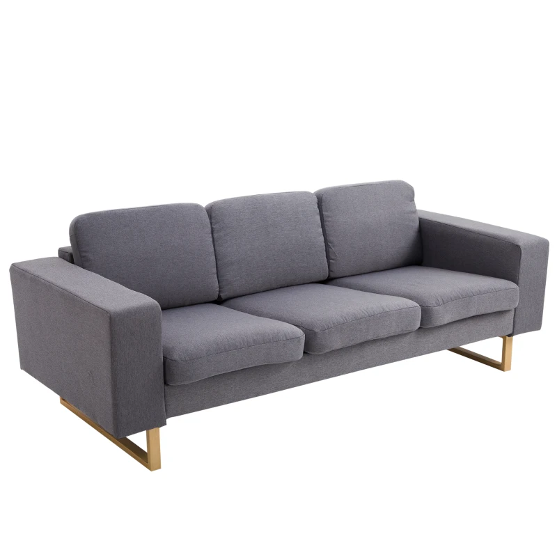 HOMCOM 3 Seater Sofa, Linen, 200Wx82Dx78H cm-Dark Grey